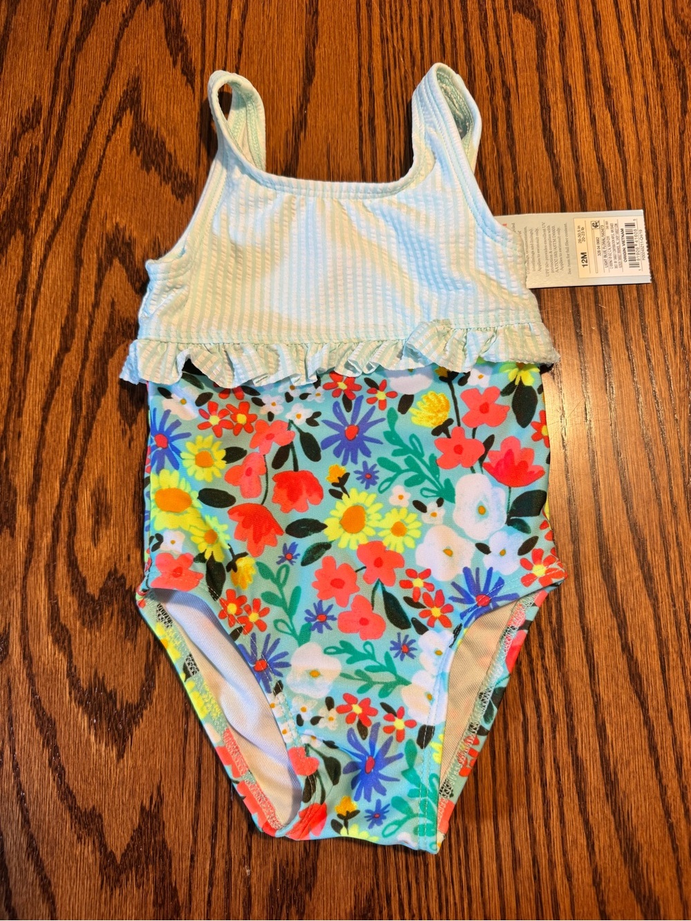Cat & Jack Girls 12mon Mint and Multicolor Floral One-Piece Swimsuit